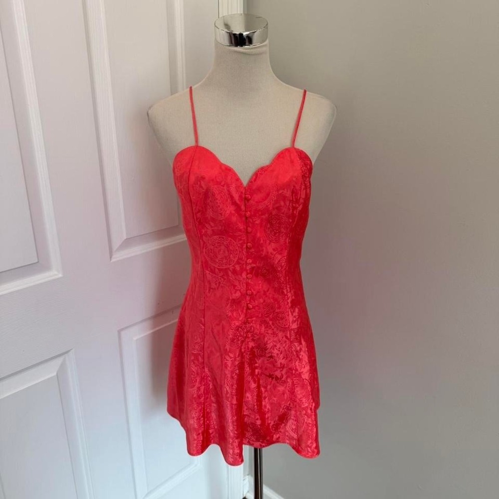 VINTAGE CORAL GOLD LABEL VICTORIA'S SECRET PAISLEY PRINT MINI SLIP DRESS
